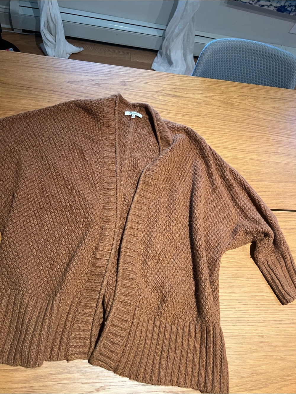 Madewell Burnt Orange Ribbed-Trim Open Cardigan